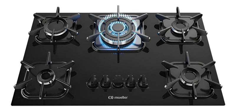 Cooktop Mueller 5 bocas Preto com Queimador Tripla chama