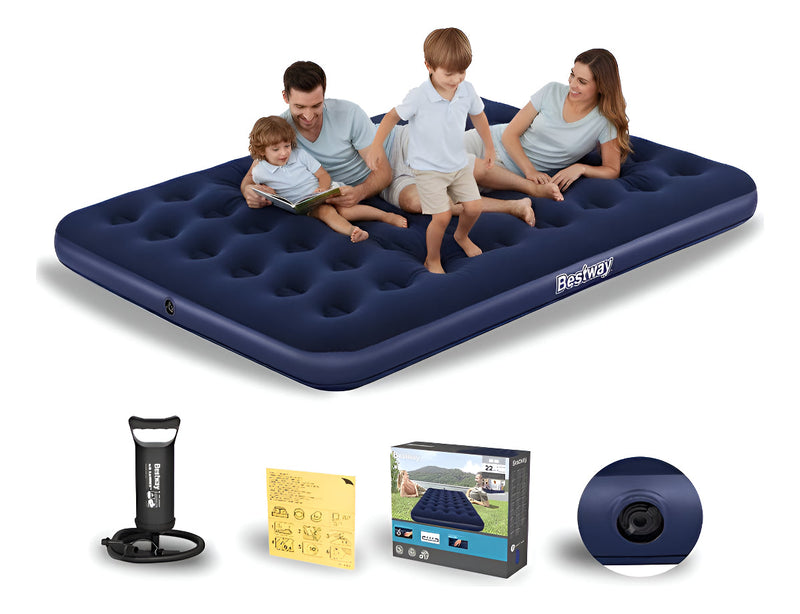 Colchão Camping Casal Inflável 300kg + Bomba De Ar Bestway Cor Azul