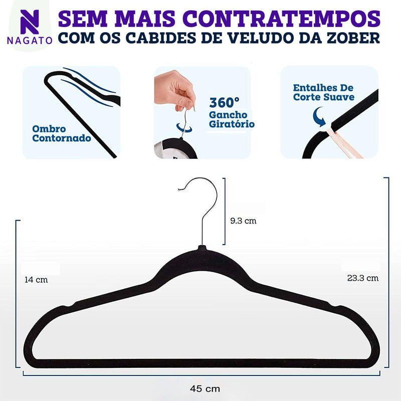 Kit 50 Cabides Veludo De Roupa Antideslizante Slim Adulto Cor Bege
