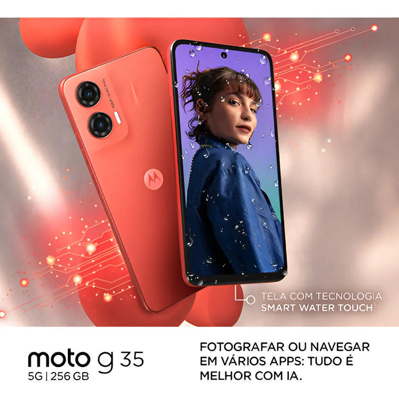 Smartphone Motorola Moto g35 5G - 128GB 12GB (4GB RAM+8GB Ram Boost) e Camera 50MP com AI NFC Tela 6.7" com Superbrilho - Verde - Vegan Leather