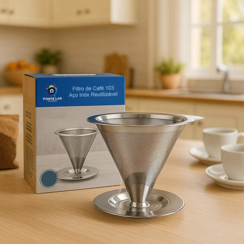 Coador Nacional De Café Modelo 103 Filtro Permanente Em Aço Inox Peneira Reutilizável Sem Papel Sustentável Para Coar Café Tradicional Ponte Lar Utilidades