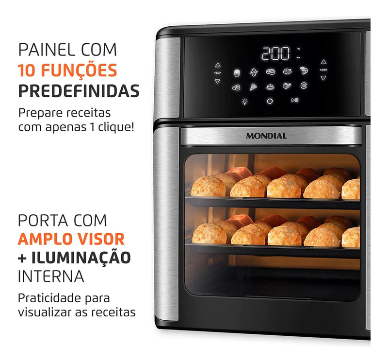 Fritadeira Air Fryer Forno Oven 12L, Mondial, 2200W - AFON-12L-BI