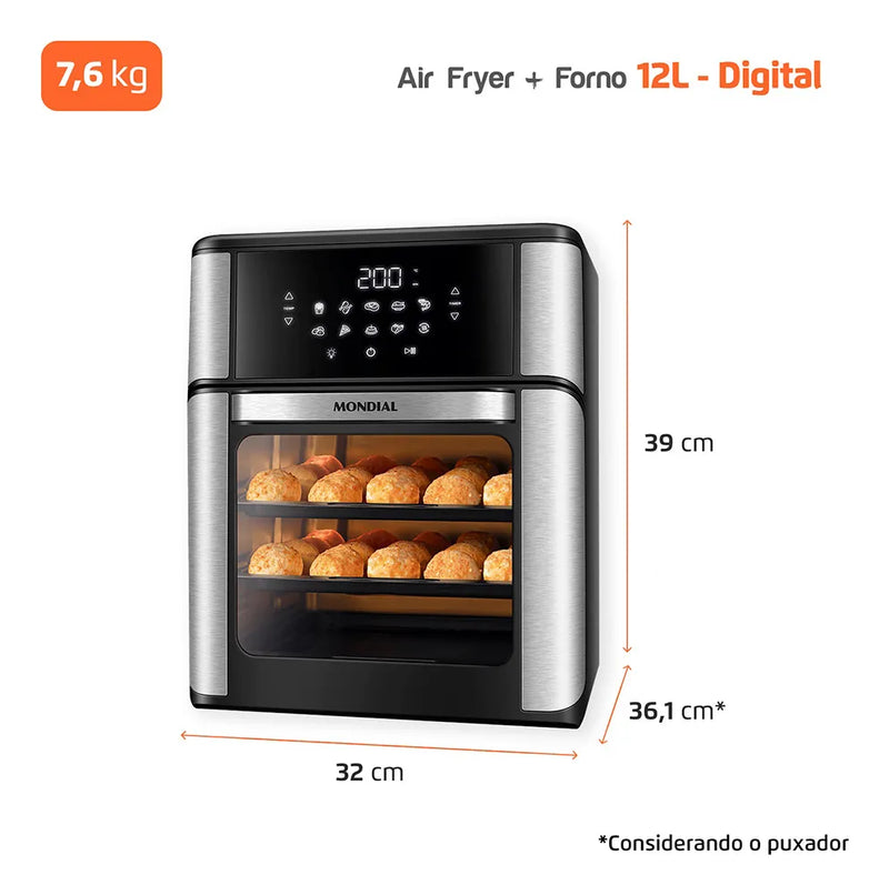 Fritadeira Air Fryer Forno Oven 12L, Mondial, 2200W - AFON-12L-BI
