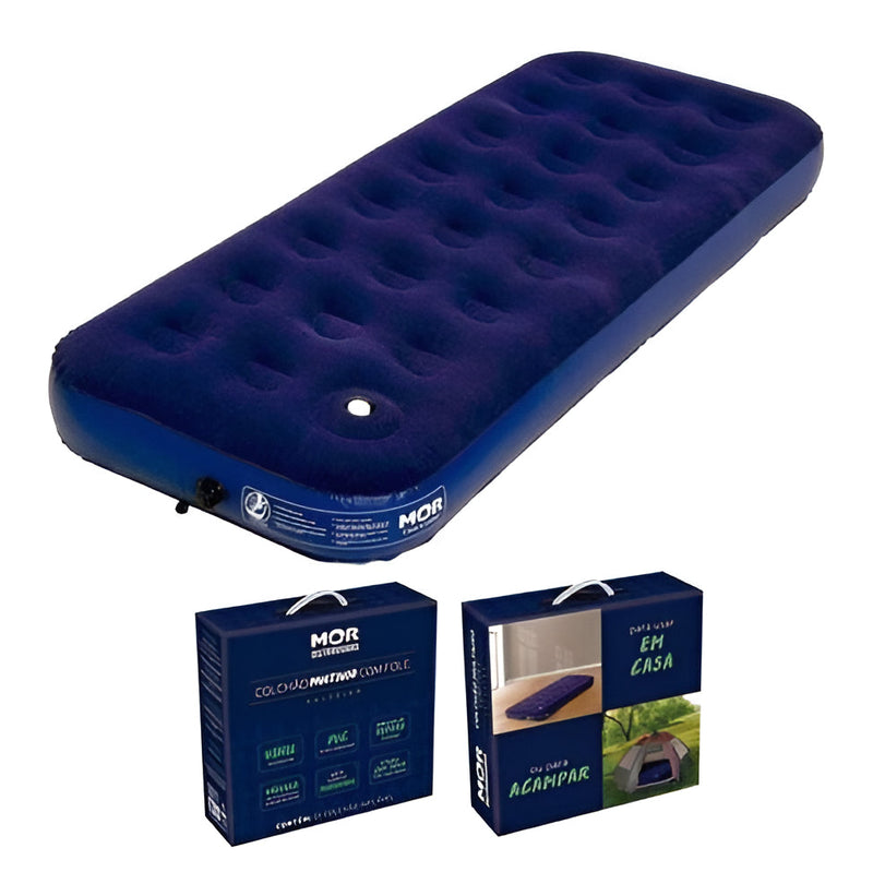 Colchão Inflavel Solteiro Multiuso Mor C/ Inflador Embutido + Kit Reparo
