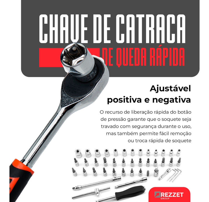 Combo Jogo Kit Ferramentas Profissional 46 Peças Chave Fenda Philips Soquete 1/4 Em Aço CRV Resistente Completo Para Manutenção Carro Moto Casa