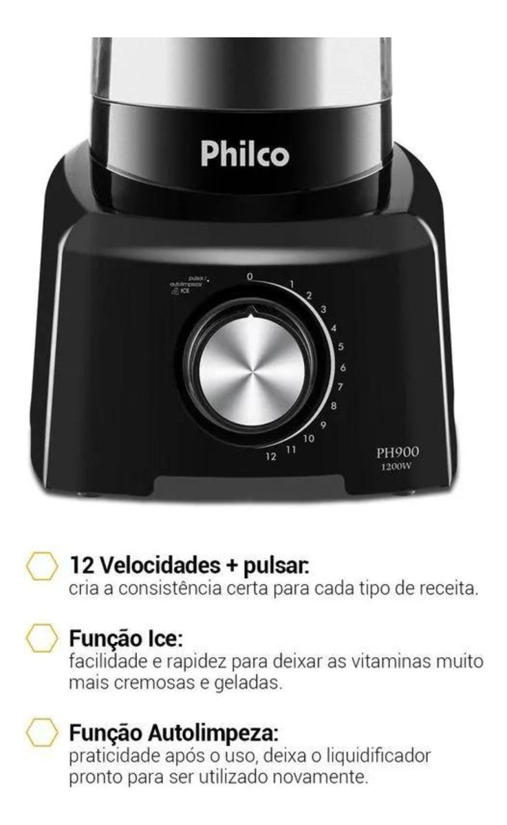 Liquidificador Philco PH900 3 Litros Com 12 Velocidades e Pulsar Potência de 1200W Cor Preto