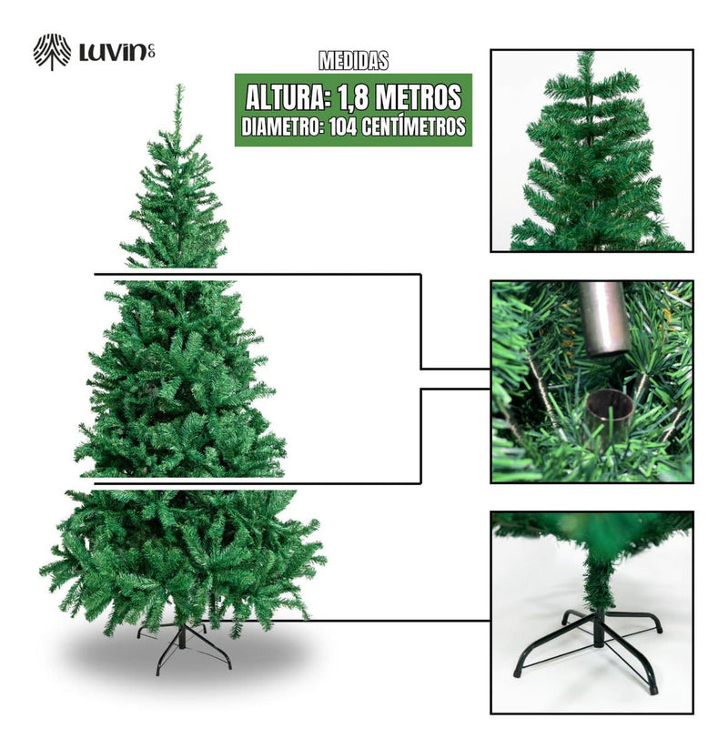 Árvore De Natal Pinheiro Canadense Luxo 1,80m 800 Galhos Tradicional Verde Imperial Premium Grande Cheia LuvinCo