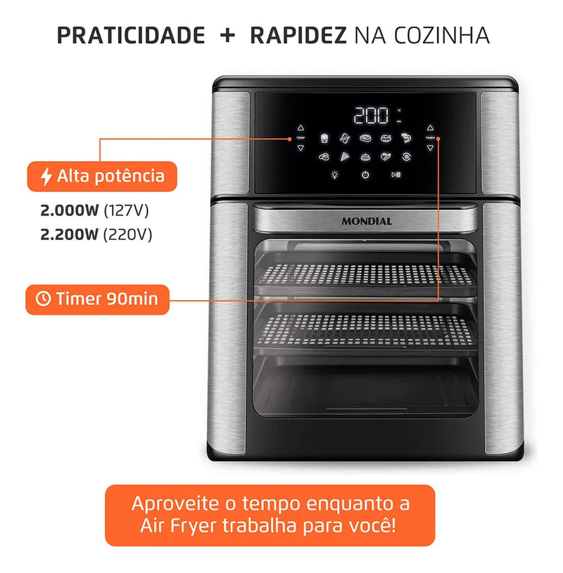 Fritadeira Air Fryer Forno Oven 12L, Mondial, 2200W - AFON-12L-BI