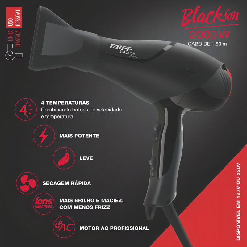 Taiff Profissional Black Ion Secador De Cabelo 2000 Watts