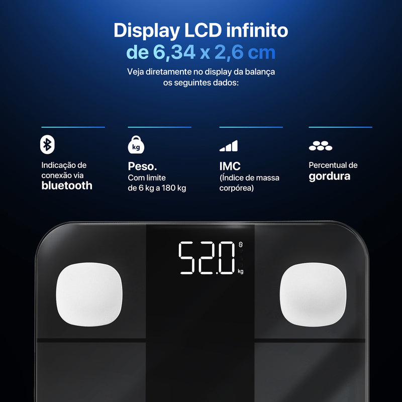 Balança Digital Corporal Bioimpedância Aplicativo Bluetooth Relaxmedic