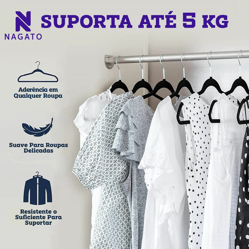 Kit 50 Cabides Veludo De Roupa Antideslizante Slim Adulto Cor Bege