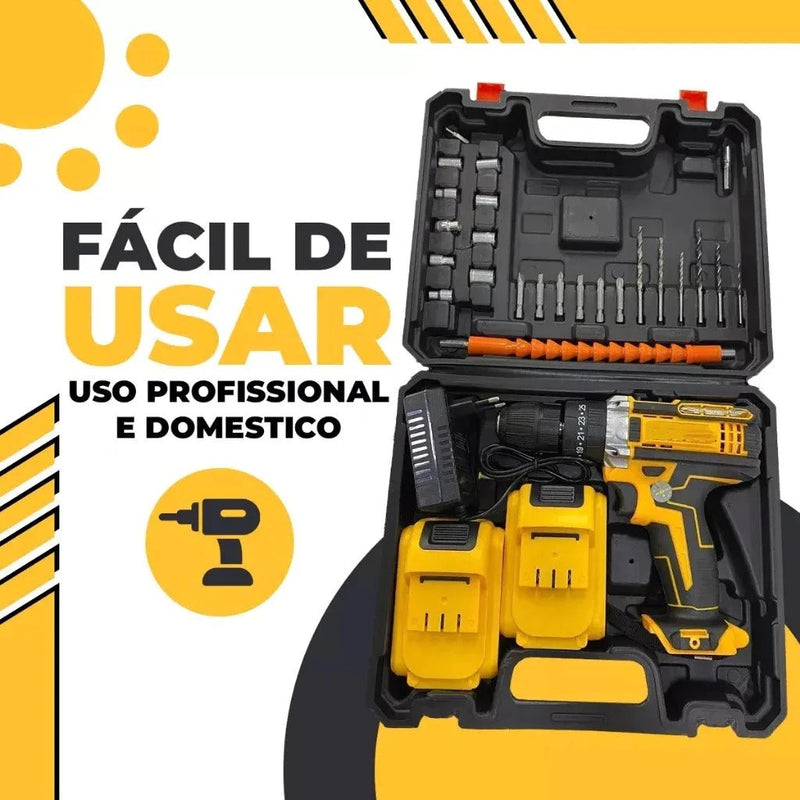 Parafusadeira Furadeira 48v Profissional 2 Baterias Sem Fio Cor Amarelo