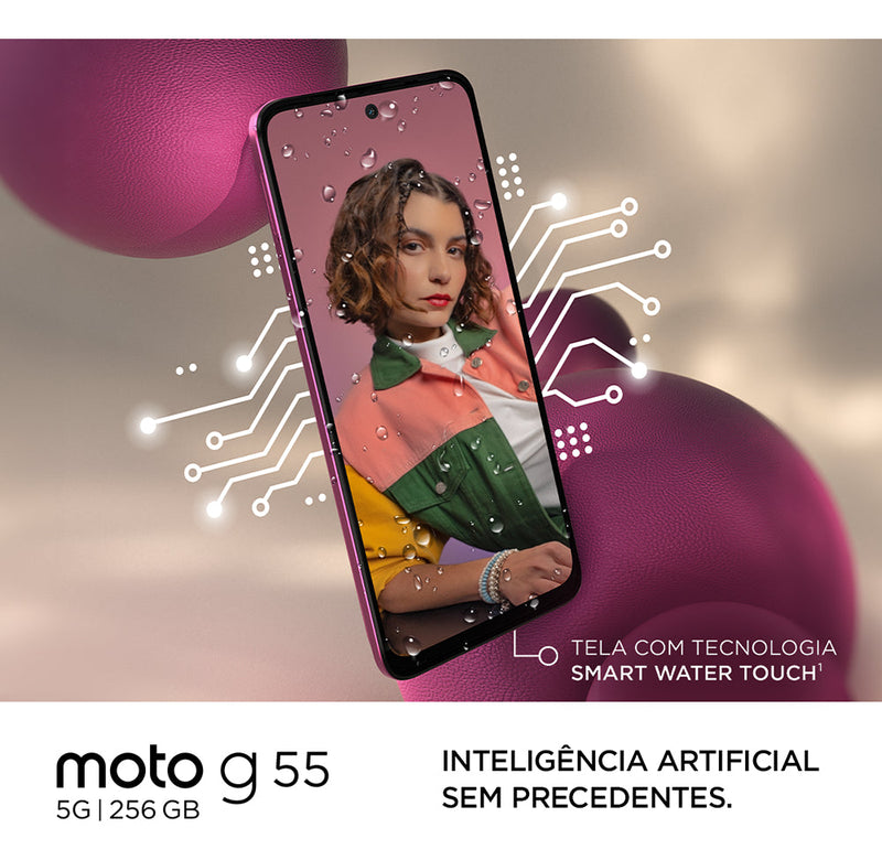 Smartphone Motorola Moto g55 5G - 256GB 16GB (8GB RAM+8GB Ram Boost) e Camera 50MP com AI NFC Tela 6.5" com Superbrilho - Rosa