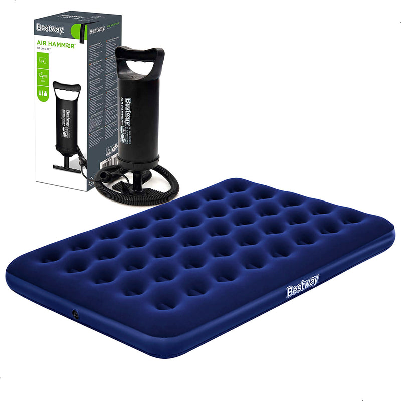 Colchão Camping Casal Inflável 300kg + Bomba De Ar Bestway Cor Azul