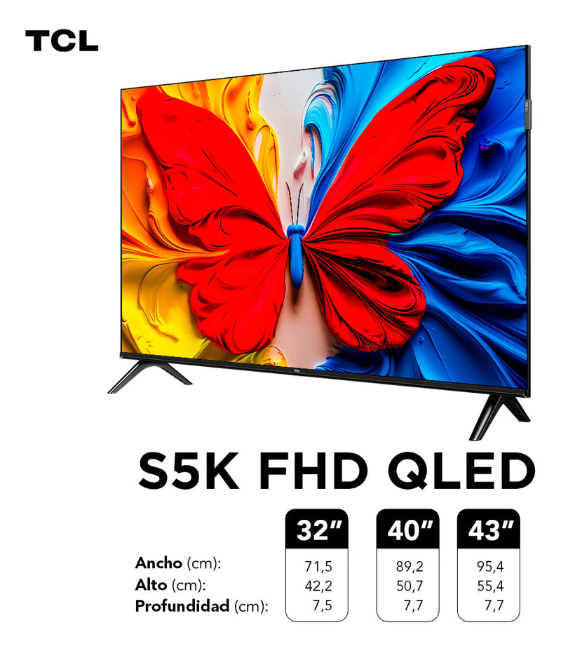 Smart TV TCL 40 Polegadas Full HD QLED S5K WiFi Bluetooth Google TV 2 HDMI HDR10 Dolby Audio 40S5K