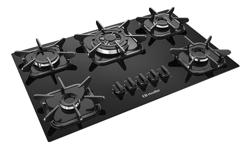 Cooktop Mueller 5 bocas Preto com Queimador Tripla chama