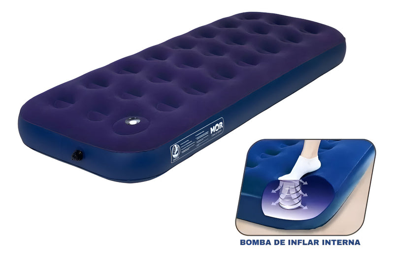 Colchão Inflavel Solteiro Multiuso Mor C/ Inflador Embutido + Kit Reparo