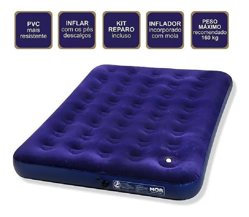 Colchão Inflável Casal Com Inflador Acoplado Multiuso - Mor