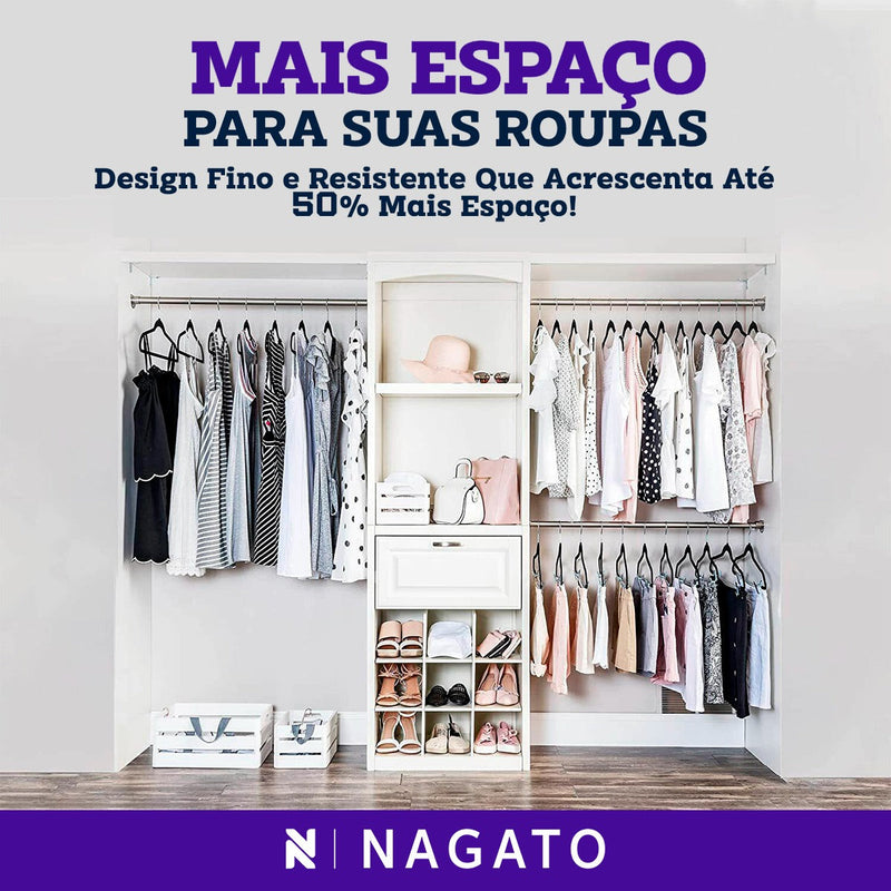 Kit 50 Cabides Veludo De Roupa Antideslizante Slim Adulto Cor Bege