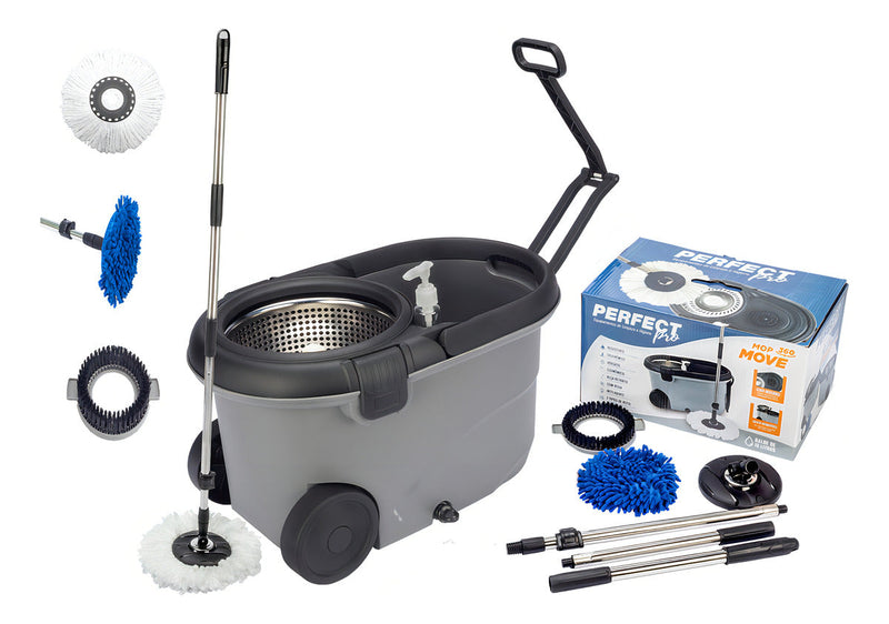 Balde Esfregão Perfect Mop Move 3 Refis Com Roda E Alça Cor Cinza
