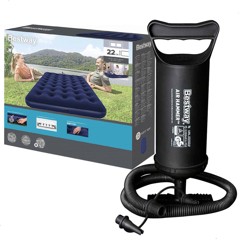 Colchão Camping Casal Inflável 300kg + Bomba De Ar Bestway Cor Azul