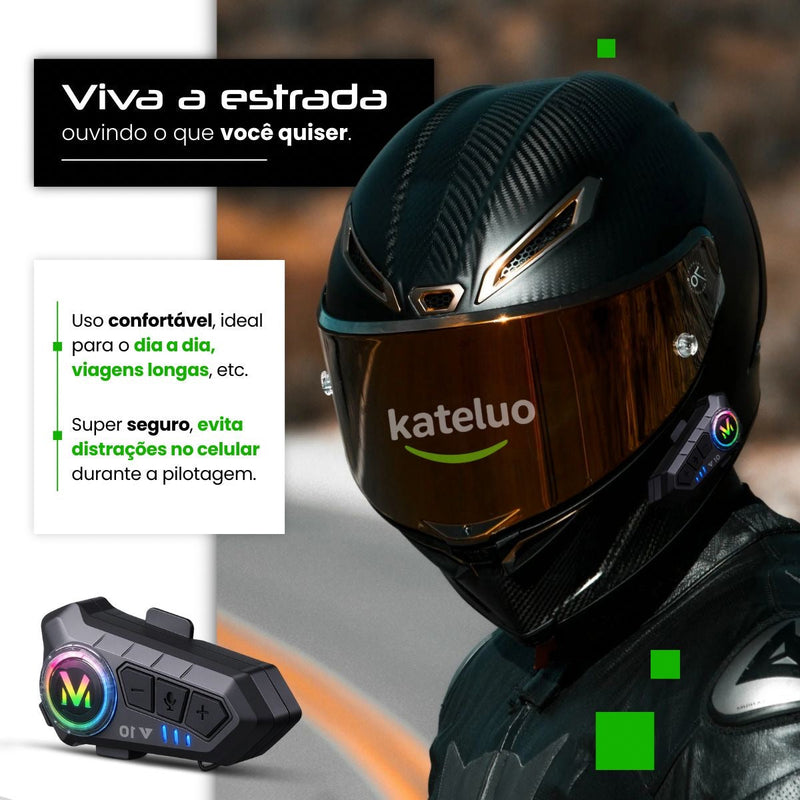 Fone De Ouvido Para Capacete Bluetooth Headset Rgb Sem Fio Kateluo