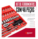 Combo Jogo Kit Ferramentas Profissional 46 Peças Chave Fenda Philips Soquete 1/4 Em Aço CRV Resistente Completo Para Manutenção Carro Moto Casa