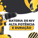 Parafusadeira Furadeira 48v Profissional 2 Baterias Sem Fio Cor Amarelo