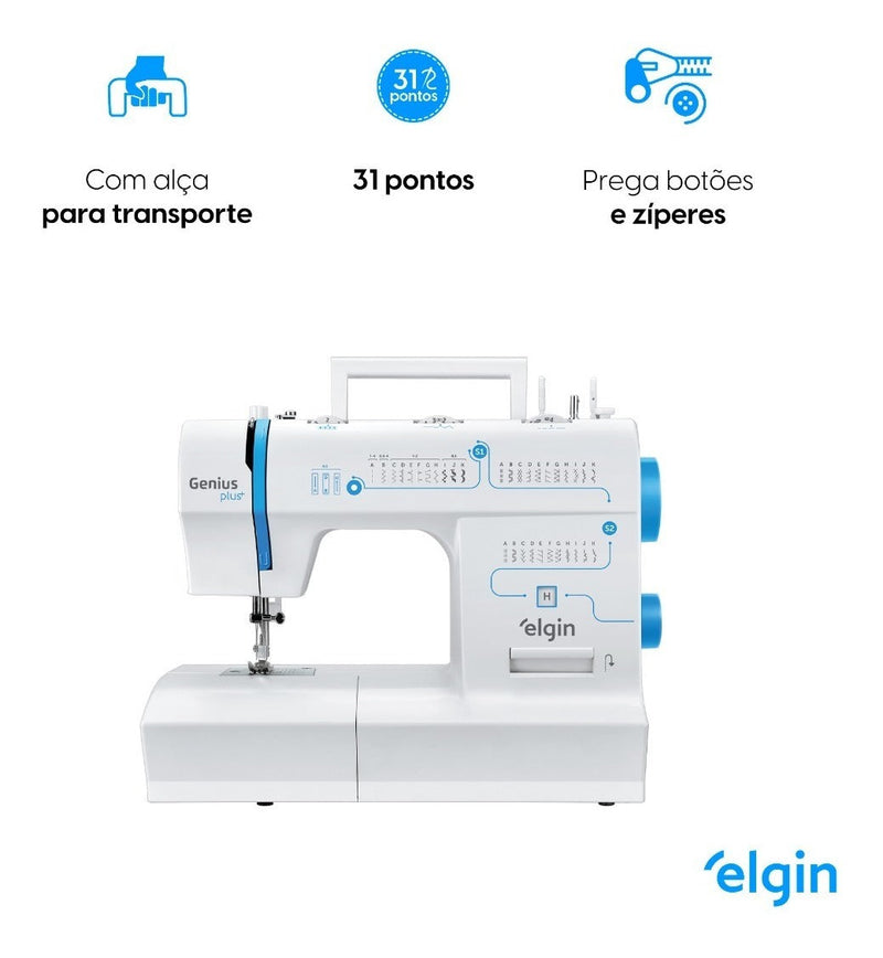 Máquina De Costura Elgin Jx-4035 Genius Plus 31 Pontos Cor Branco