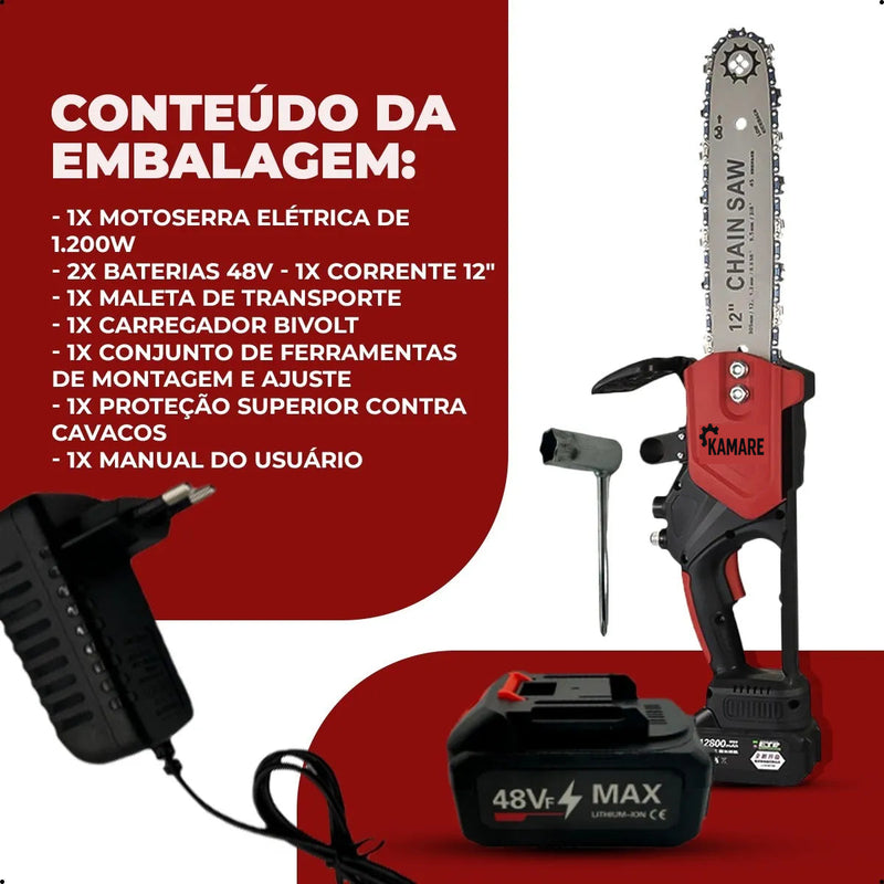 Moto Serra Elétrica 12 Polegadas 2 Baterias 48v Portátil Recarregável Profissional Kamare