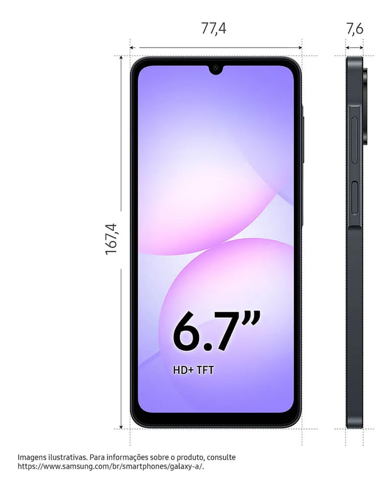 Celular Samsung Galaxy A07 128gb, 4gb, Câmera 50mp, Tela 6.7 , Proteção Ip54, Processador 6nm - Violeta