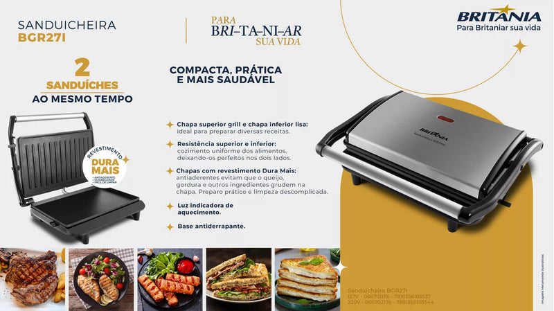 Sanduicheira elétrica Britânia Press Press BGR27I cor preto inox