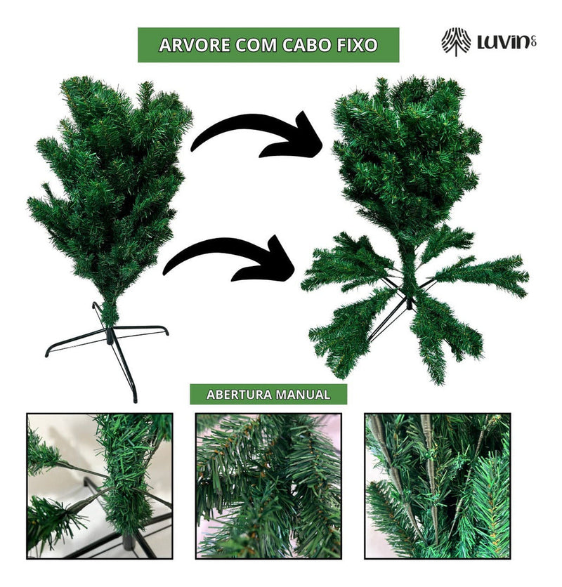 Árvore De Natal Pinheiro Canadense Luxo 1,80m 800 Galhos Tradicional Verde Imperial Premium Grande Cheia LuvinCo