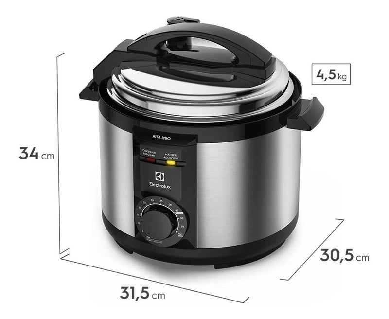 Panela de Pressão Elétrica Electrolux 5L Cor Inox Efficient por Rita Lobo PCE20 - 127V
