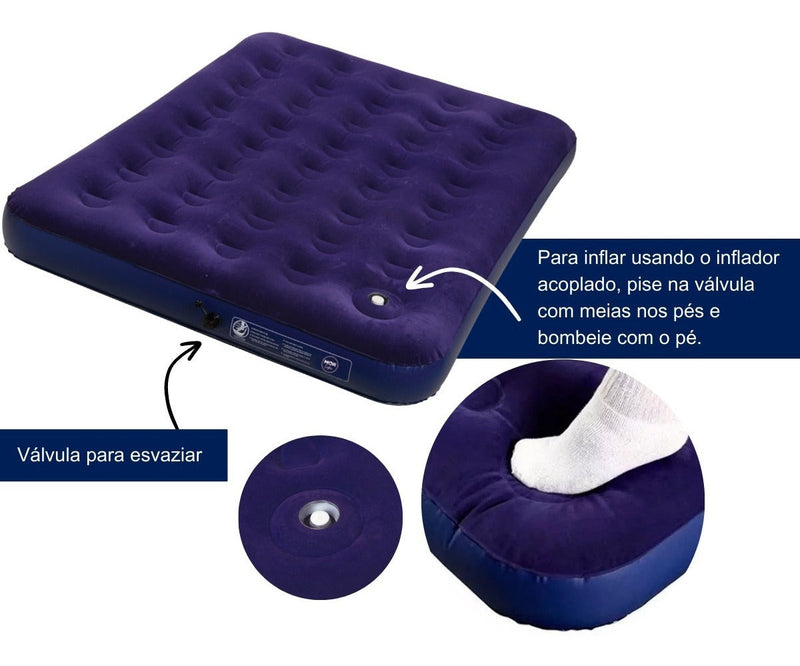 Colchão Inflável Casal Com Inflador Acoplado Multiuso - Mor