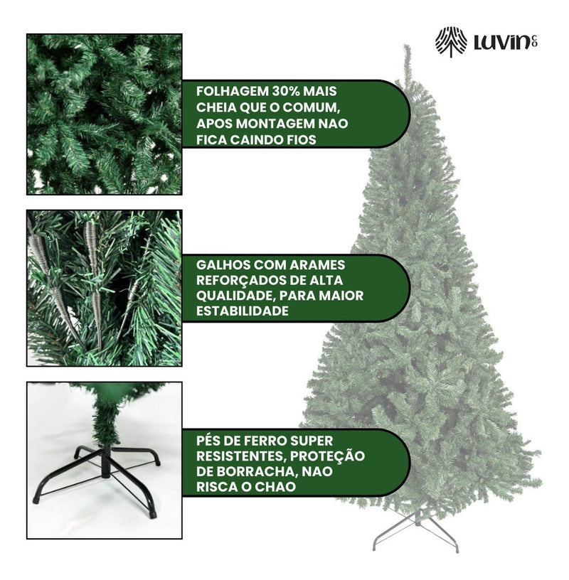 Árvore De Natal Pinheiro Canadense Luxo 1,80m 800 Galhos Tradicional Verde Imperial Premium Grande Cheia LuvinCo