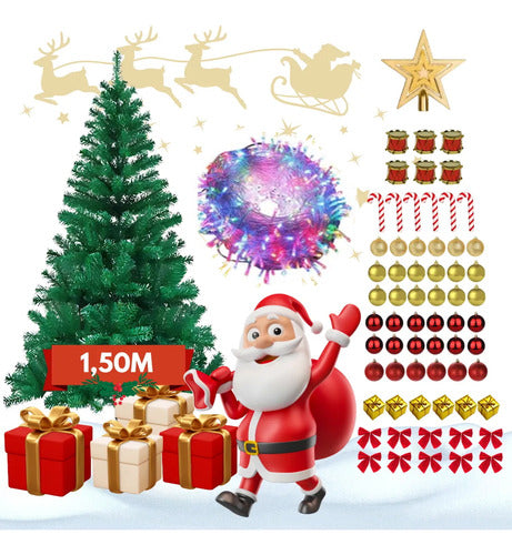 Árvore Natal 1,5m Natalino Enfeitada Decorada Completa Pisca