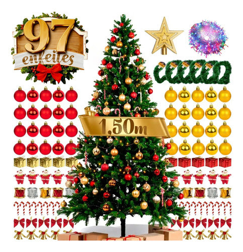 Árvore Natal 1,5m Natalino Enfeitada Decorada Completa Pisca