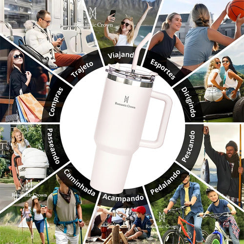 Copo Térmico Gigante 1,2l Inox Com Tampa E Inox Canudo